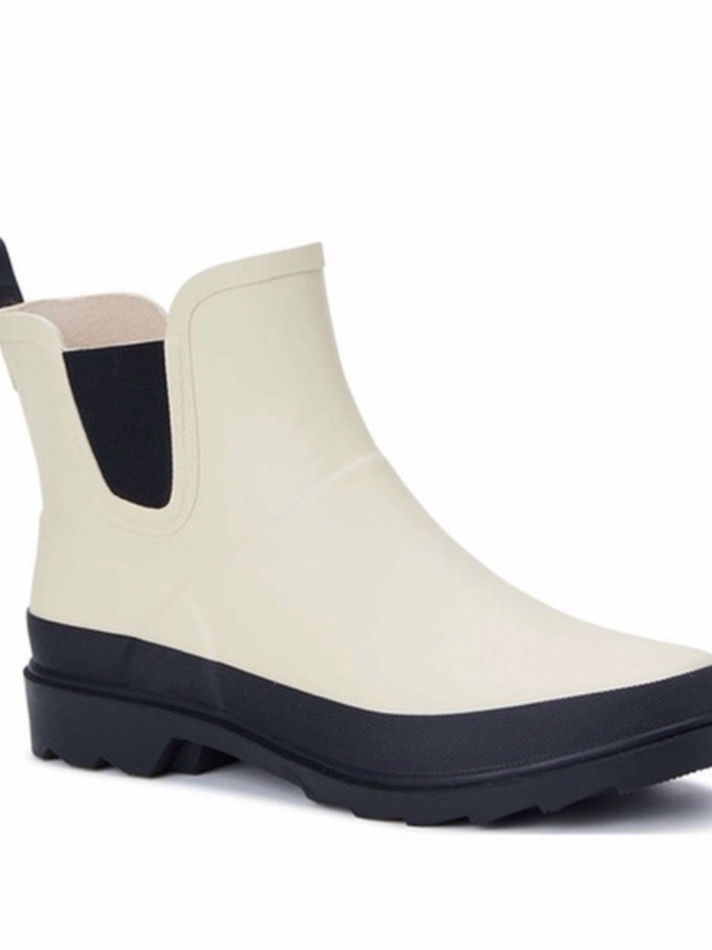 Time and Tru Cream Chelsea Rain Boot with Black Sole